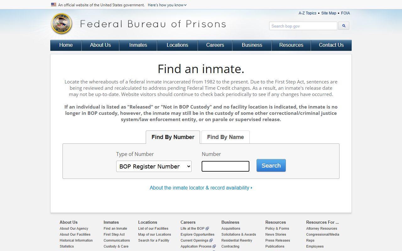 Federal BOP inmate locator showing the federal custody difference from Hardin County jail mugshots