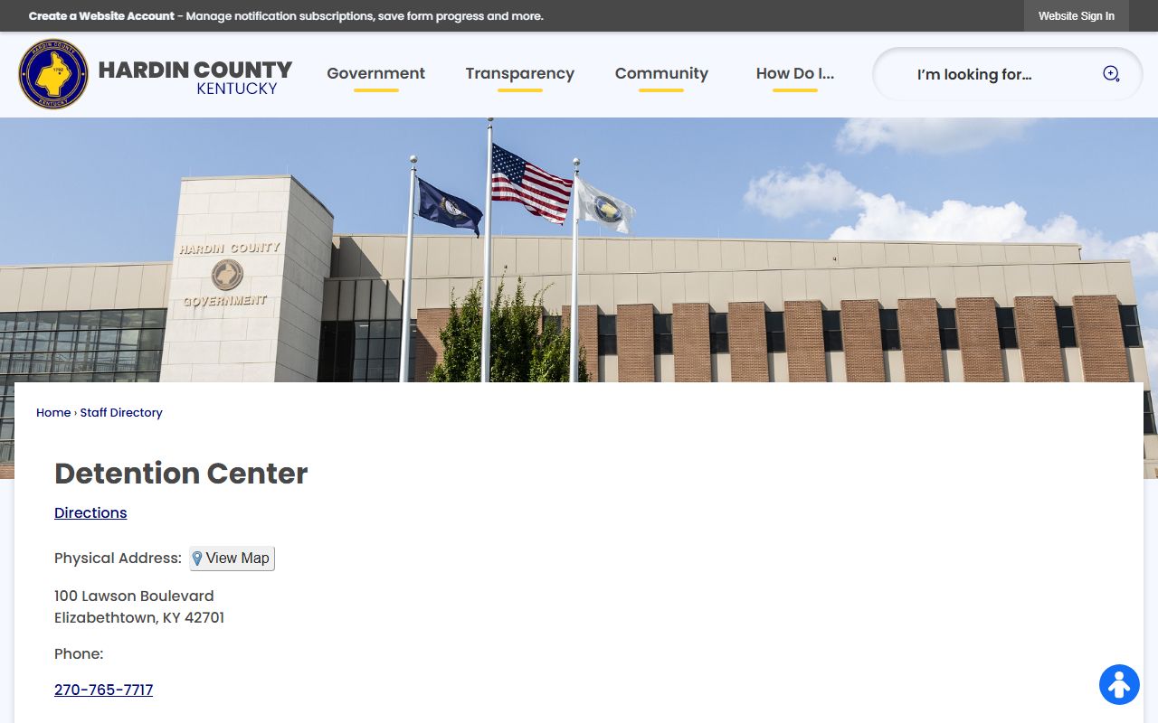 Hardin County inmate records detention center directory contact card
