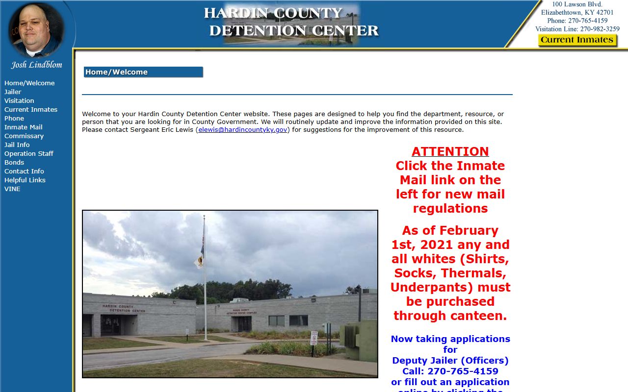 Hardin County Detention Center inmate lookup homepage